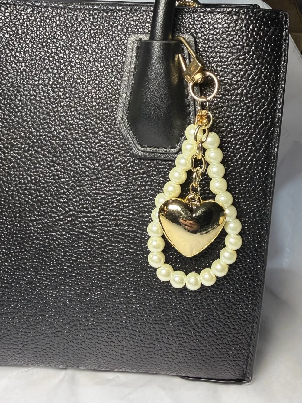 Pearl Heart Keychain Bag Charm - Gold & Ivory